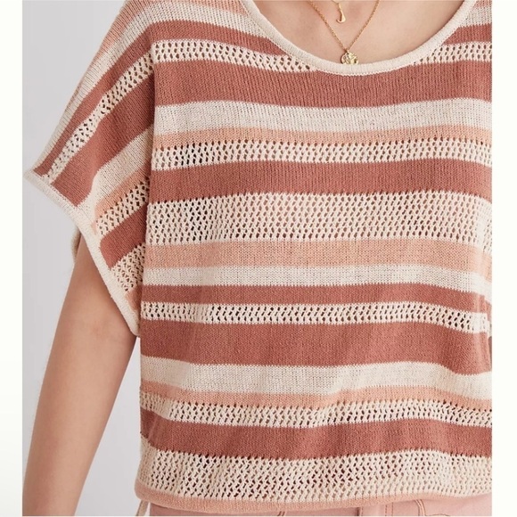 Anthropologie Striped Crochet One Size Open Back Deep V Top - Picture 3 of 9
